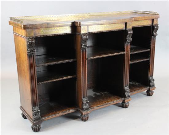 A fine Regency brass inset rosewood breakfront dwarf bookcase, W.5ft D.1ft 7in. H.3ft 2.5in.